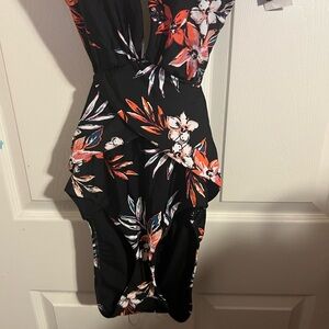 Bar III Pink and White V-Neck Asymmetrical Swim